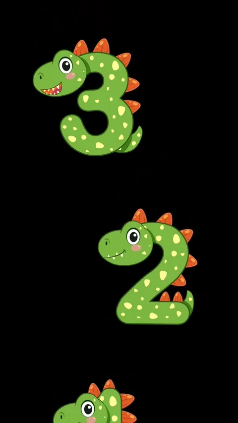 Animated Cartoon Dinosaur Numbers Falling Against a Black Background Stock Footage 340323854