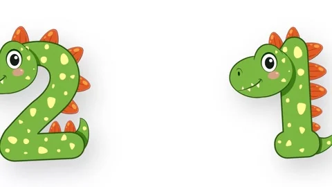 Animated Cartoon Dinosaur Numbers Floating Across a White Background Stock Footage 341067046