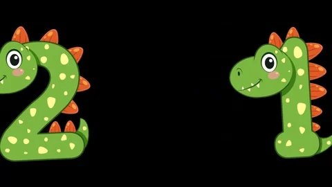 Animated Cartoon Dinosaur Numbers Floating Across a Black Background Stock Footage 341541387