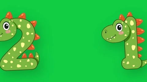 Animated Cartoon Dinosaur Numbers Floating Across a Green Screen Background Stock Footage 345041354