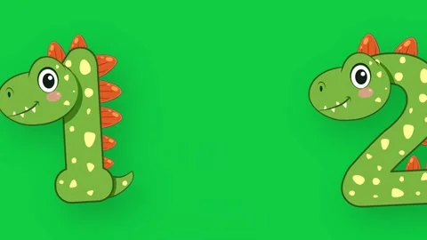 Animated Cartoon Dinosaur Numbers Floating Across Green Screen Background Stock Footage 346271218
