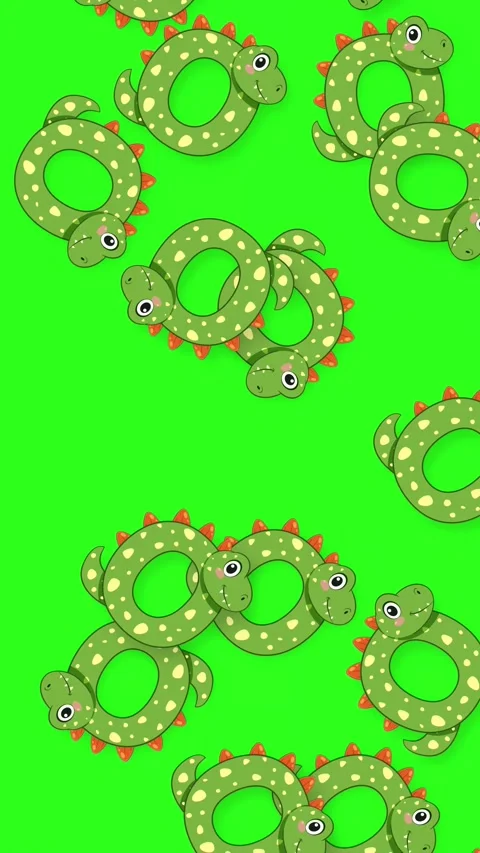 Animated Cartoon Dinosaur Ring Objects Falling on Green Background Stock Footage 346372502