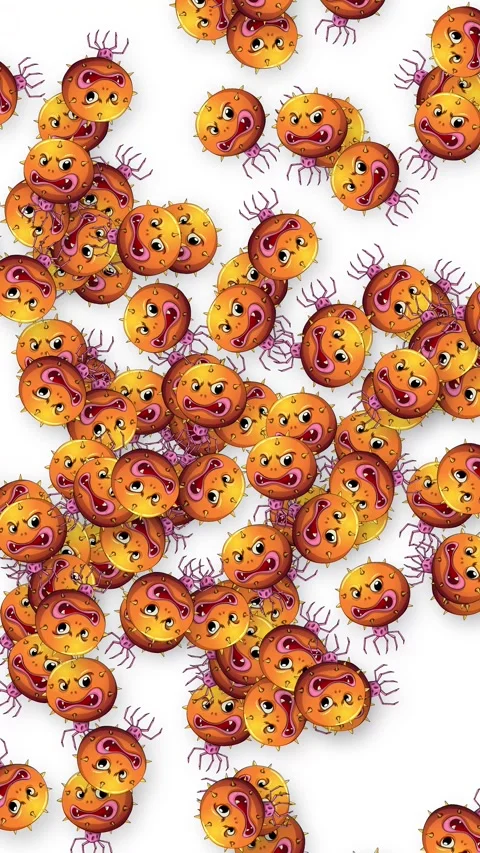 Animated Cartoon Germs and Bacteria Falling on White Background Stock Footage 346570030