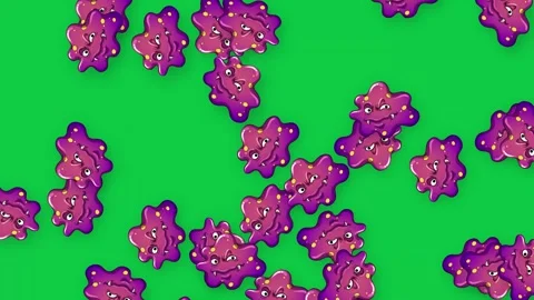 Animated Cartoon Germs Falling Against a Solid Green Background Stock Footage 344848341