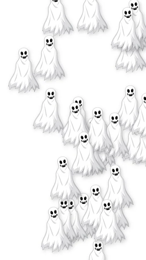 Animated Cartoon Ghosts Floating Upward on White Background Vertical Video Stock Footage 339122652
