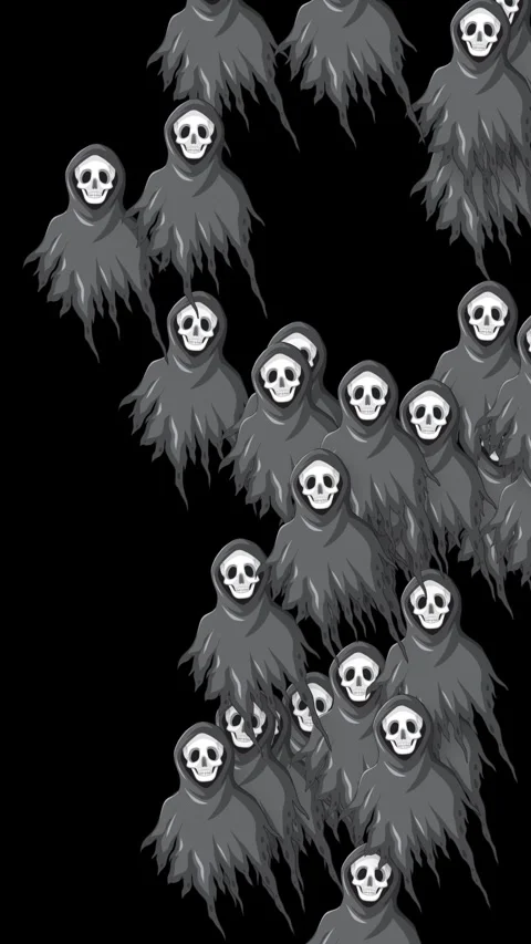 Animated Cartoon Ghosts Floating Upward Against a Solid Black Background Stock Footage 339754722