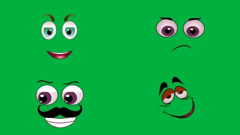 Animated cartoon green screen with 2d character faces surprised eyes. Stock Footage 310122730