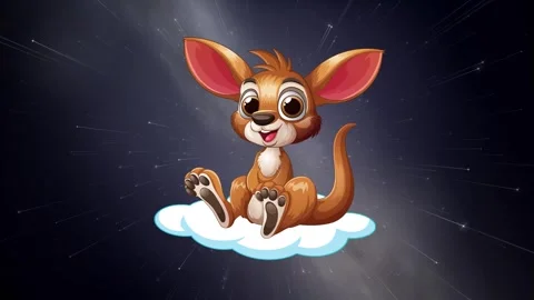 Animated Cartoon Kangaroo Floating on Cloud Through Starry Space Background Stock Footage 344848573