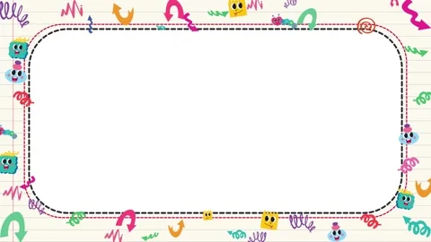Animated Cartoon Notebook Border Loop with Cute Doodle Characters Stock Footage 346274480