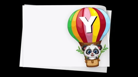 Animated Cartoon Panda in Hot Air Balloon Floating Over White Paper Stock Footage 341908274