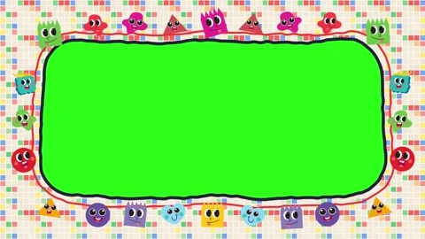 Animated Cartoon Pixel Arcade Border Frame with Green Screen Chroma Key Stock Footage 345304317