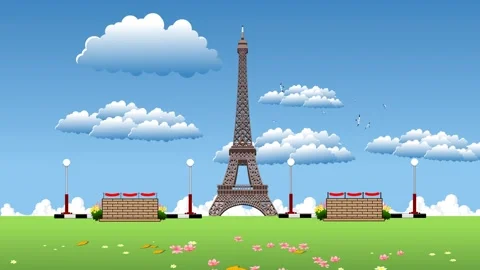 Animated Cartoon Scene of Eiffel Tower Stock Footage 278340549