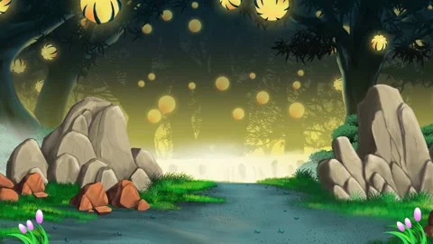 Animated Cartoon Scene of Glowing Forest and Mist Stock Footage 278340892