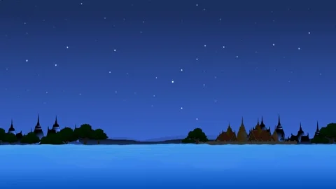 Animated Cartoon Scene of a River at Night in Thailand Vidéo 278340385