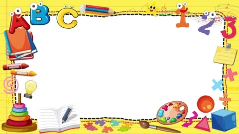 Animated Cartoon School Supplies Frame with Blank Copy Space Stock Footage 346208536