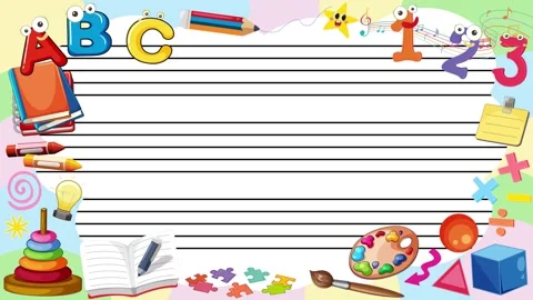 Animated Cartoon School Supplies Frame Background with Lined Copy Space Stock Footage 346569733