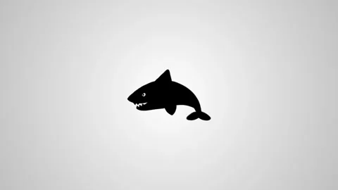 Animated cartoon shark swimming in studio background, cool creature graphic Stock Footage 346496352