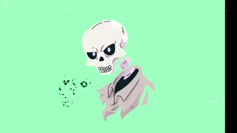 Animated cartoon skeleton character floating against a minimalist light green 스톡 동영상 346041569