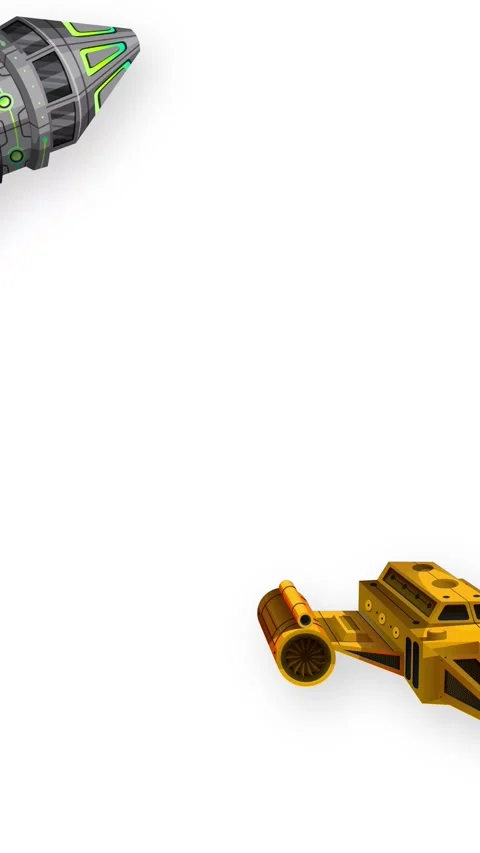 Animated Cartoon Spaceships Floating on a Clean White Background Stock Footage 344936298