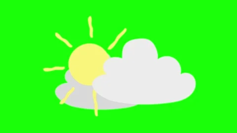 Animated Cartoon Sun and Clouds Icon on Green Bacground 库存影片 328640138