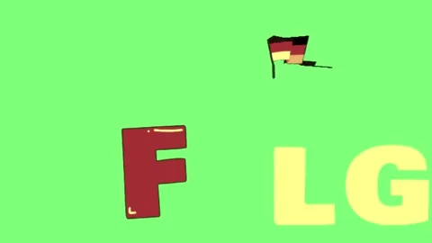 Animated cartoon text displaying letters g g a f l g with a small flag icon Stock Footage 346122334