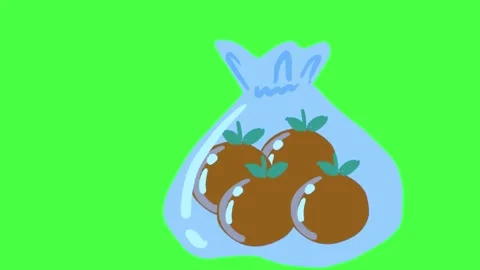 Animated cartoon tomatoes packed inside transparent plastic bags against a Stock Footage 346124061