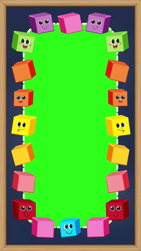 Animated Cartoon Toy Block Border Frame on Vertical Green Screen Stock Footage 345308315