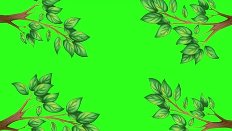 Animated Cartoon Tree Branches Swaying on Green Screen Background Loop Video stock 344835037