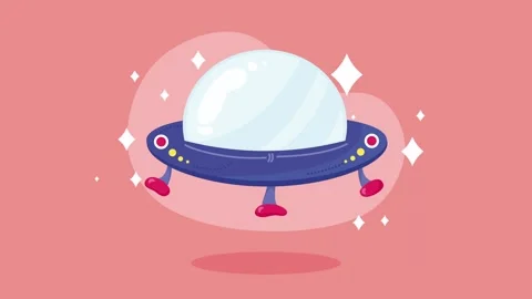 Animated cartoon ufo spacecraft hovering on pink background with glowing st.. Stock Footage 333305550