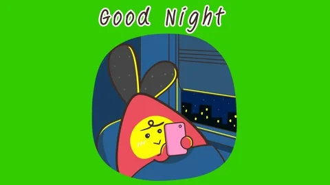 Animated Cartoon Using Phone Before Bed - Green Screen Stock Footage 282782553