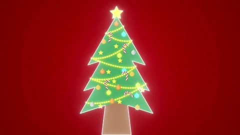 Animated cartoon vector christmas tree with flashing lights and splashes of.. Stock Footage 254421270