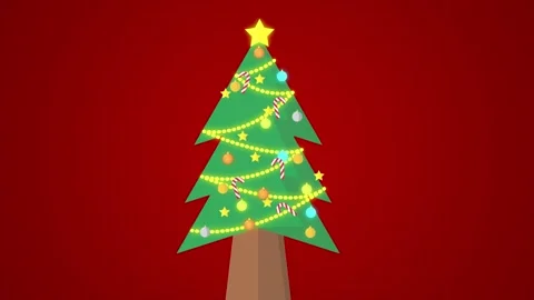 Animated cartoon vector christmas tree with flashing lights and splashes of.. Stock Footage 254421352
