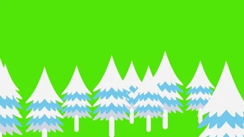 Animated cartoon winter pine trees scrolling across on green screen background l Stock Footage 321009090