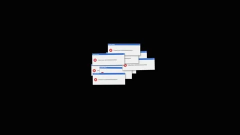 Animated cascade of critical error pop up windows multiplying across white Vídeo Stock 346956480
