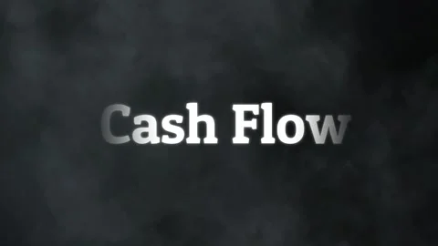 Animated cash flow text appearing over a dark background with swirling gray Видео 338389912