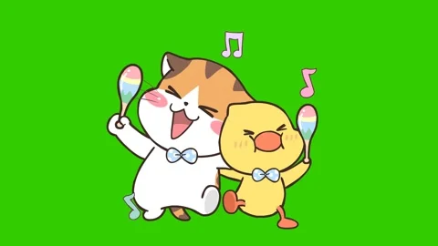 Animated Cat and Duck Dancing Together on Green Screen Stock Footage 282781687