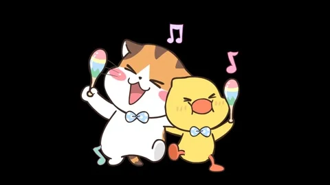 Animated Cat and Duck Dancing Together on Transparent Background Stock Footage 282781754