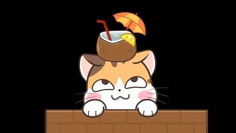 Animated Cat with Coconut - Transparent Background Stock Footage 282782876