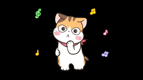 Animated Cat Dancing with Musical Notes - Transparent Background Stock Footage 282784827