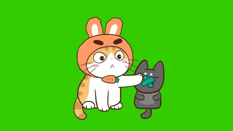 Animated Cat Doing 'Shush' Gesture - Green Screen Video stock 282784954