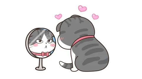 Animated Cat Looking into a Mirror White Background Stock Footage 282783485