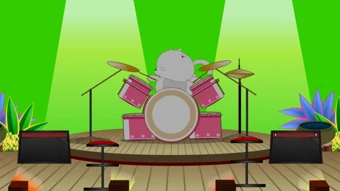 Animated Cat Playing Drums on Stage Stock Footage 278343120