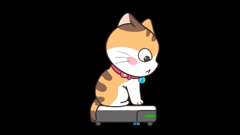 Animated Cat on Robot Vacuum - Transparent Background Stock Footage 282782881