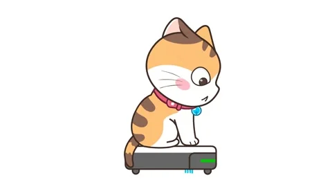 Animated Cat on Robot Vacuum - White Background Stock Footage 282782822