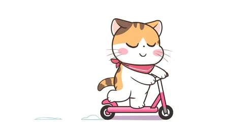 Animated Cat on Scooter - White Background Stock Footage 282784711