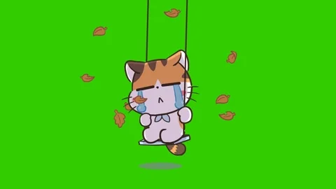 Animated Cat Sitting and Crying on Swing - Green Screen Stock Footage 282782006
