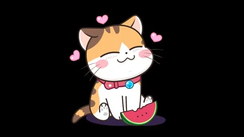 Animated Cat with Watermelon - Transparent Background Stock Footage 282782844
