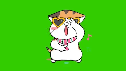 Animated cat wearing glasses, dancing cutely (Green Screen) Stock Footage 282777986