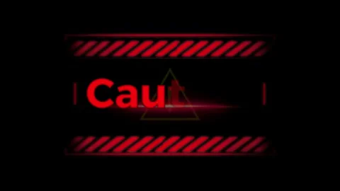 Animated caution warning sign labels with red glowing text with graphic Видео 338314519