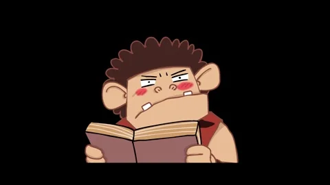 Animated Caveman Reading a Book - Transparent Background Stock Footage 282774175